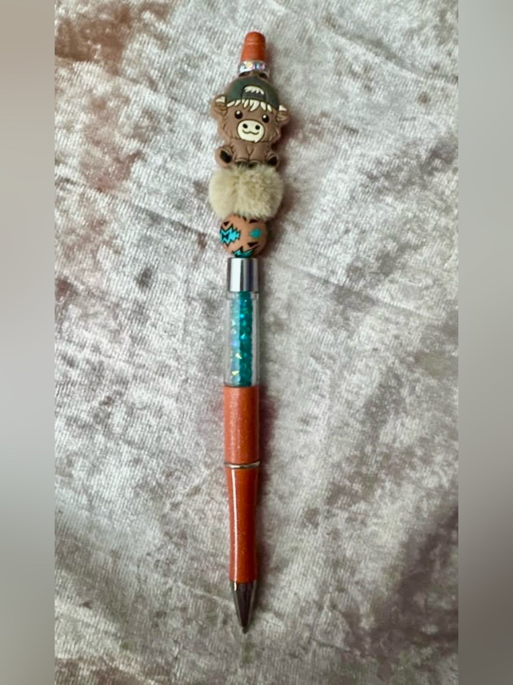 Handmade Mini Cow beaded ballpoint pen (black ink)